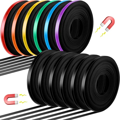 Miniatura 8 de AmazingSpark 12 rollos de cinta magnética en rollo de tiras finas de 1/4 pulgadas x 19.7 pies, línea de cinta magnética para pizarra blanca, línea 7