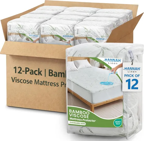 Miniatura 12 de Hannah Linen Protector de colchón de bambú, 100% impermeable, funda de colchón individual – Funda de colchón de bolsillo profundo ajustable de hasta