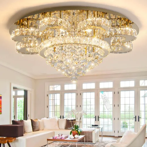 Miniatura 15 de HAIXIANG Candelabro moderno para sala de estar, lámpara de techo, lámpara de techo con control remoto, luces regulables, 32 pulgadas, luz de cristal