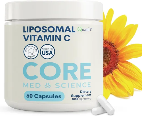 Core Med Science Vitamina C liposomal de 1000 mg, 60 cápsulas – Suplemento de vitamina C liposomal natural sin OMG que promueve una piel sana –