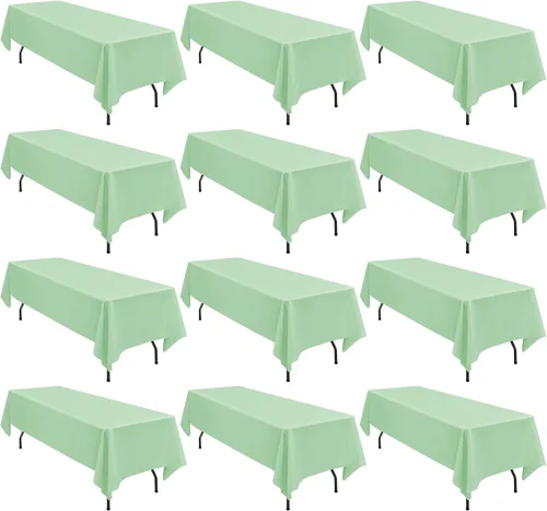 Miniatura 10 de fani Paquete de 12 manteles rectangulares de poliéster lavanda de 60 x 102 pulgadas para mesas rectangulares de 6 pies, mantel de tela lavable