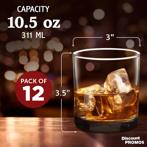 Miniatura 5 de DISCOUNT PROMOS Lexington Rocks Vaso de Whiskey 10.5 oz, Juego de 12, Paquete a Granel - Perfecto para Scotch, Bourbon, Whiskey, Cóctel - Negro