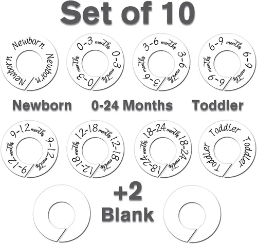 Miniatura 2 de Divisores de armario para bebé, juego de 10 desde recién nacidos hasta niños pequeños y 2 espacios en blanco con caja de color, divisor