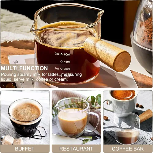 Miniatura 7 de Tazas medidoras de espresso con asa, vaso de chupito de espresso de 2.5 onzas, accesorios de barista, tazas pequeñas de vidrio de borosilicato