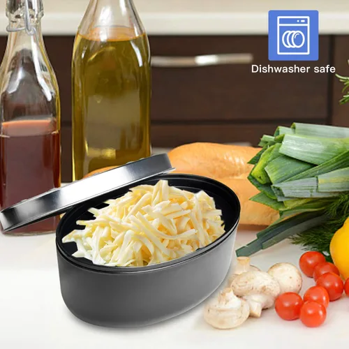 Miniatura 6 de Rallador de queso redondo compacto negro con recipiente de almacenamiento de alimentos y molinillo de tapa para parmesano duro, jengibre, verduras