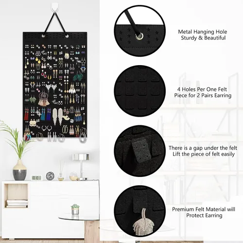 Miniatura 5 de Organizador de aretes colgantes, con capacidad para hasta 330 pares, soporte de pared de fieltro suave, organizador de aretes para mujeres y niñas