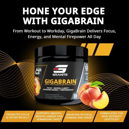 Miniatura 5 de Granite Neuro-Stim Brain - Fórmula nootrópica y energética, sabor a melocotón blanco, apoya el enfoque mental, claridad y rendimiento, vegano, sin