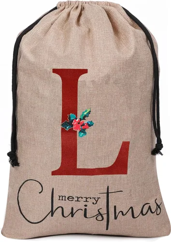 Miniatura 14 de Subyan Bolsa de regalo de Navidad de arpillera de 27 x 23 pulgadas, extra grande, reutilizable, personalizada, con monograma, con cordón