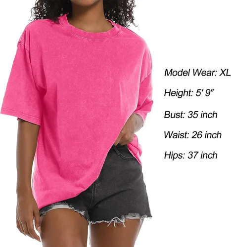 Miniatura 2 de Wrenpies Camisetas de gran tamaño para mujer, estilo vintage, básicas, estilo novio, holgadas, holgadas, estilo grunge, de algodón lavado ácido