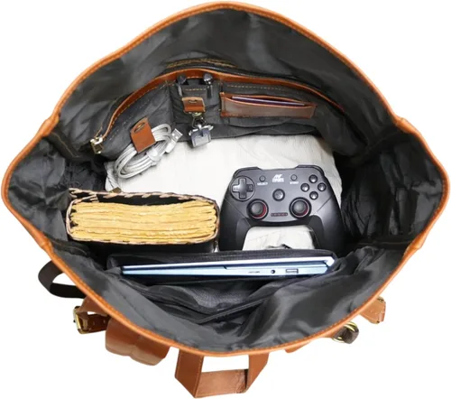 Miniatura 3 de jaald Mochila de cuero marrón de 23 pulgadas, mochila vintage para portátil, bolsa de viaje grande con parte superior enrollable, cómoda y ligera