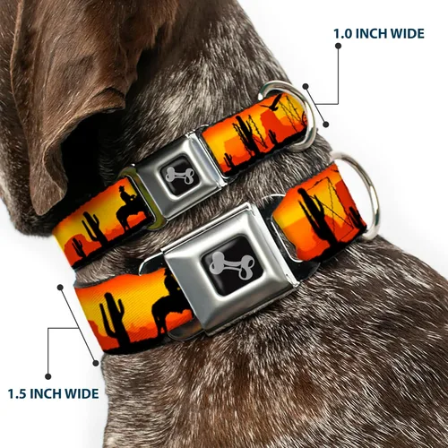 Miniatura 2 de Buckle-Down Silueta de vaquero de 9-15 pulgadas, rojo paisaje occidental, hueso de collar de perro negro, pequeño