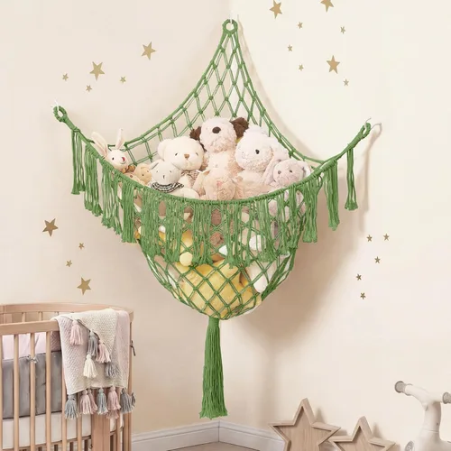 Lare Stuffed Animal Storage Hammock Corner Net - 45" W x 45" H Room Christmas Decor for Teen Girls - Cotton Boho Plushie Net, Nursery Bedroom Dorm