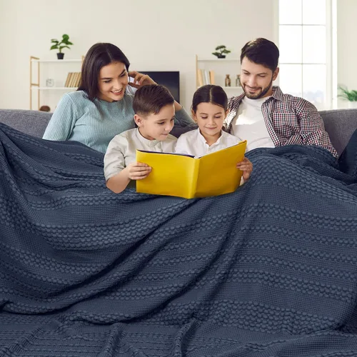 Miniatura 24 de PHF - Manta tejida de punto gofre 100% algodón, suave, ligera, transpirable, acogedora, de verano, para sofá y cama, tejida, estética, decoración