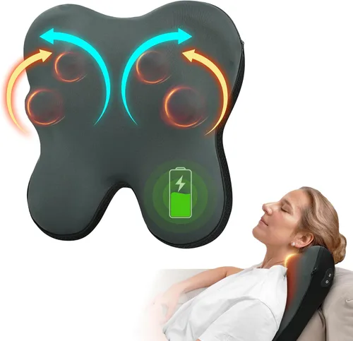 CuPiLo Masajeador de espalda inalámbrico HSA elegible por la FSA, masajeador de cuello Shiatsu con calor para aliviar el dolor muscular, almohada de