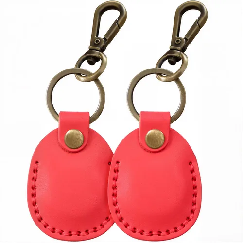 Miniatura 10 de Llavero de Airtag de cuero genuino, llavero portátil de Air tag con anillos para llaves, funda de cobertura oculta completa compatible con Airtag