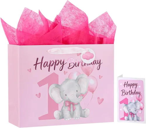 Miniatura 30 de Powbrace Bolsa de regalo de cumpleaños negra con papel de seda y tarjeta de felicitación, 13 x 10.2 x 4.9 pies, mediana