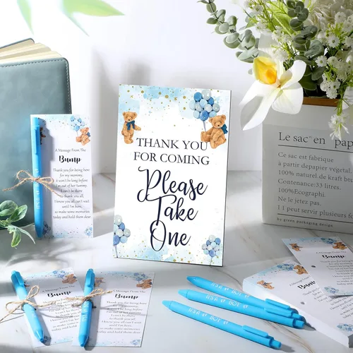 Miniatura 5 de Sintuff Juego de 50 Recuerdos de Baby Shower para Invitados 1 Letrero de Agradecimiento por Venir 50 Bolígrafos 50 Tarjetas de Agradecimiento