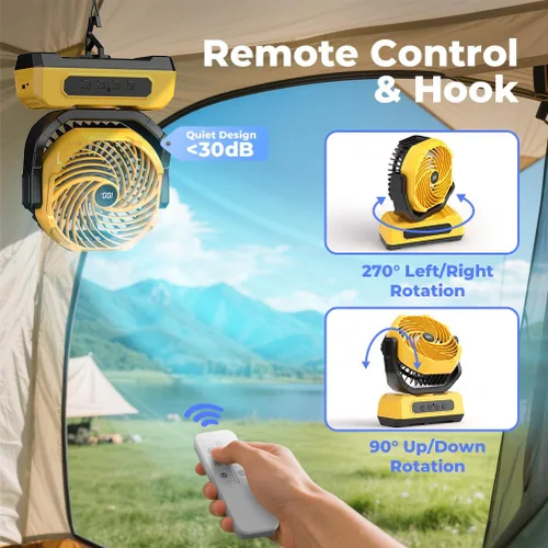 Miniatura 7 de Ventilador Portátil de Camping de 30000mAh con Linterna RGB, Alimentado por Batería Recargable Oscilante con 4 Velocidades de Viento Pantalla LED