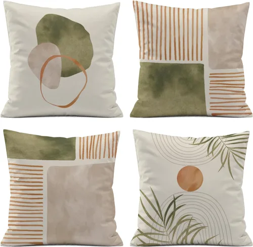 ISANOUFundas de almohada decorativas de línea abstracta con hojas de palma, fundas de almohada minimalistas naturales bohemias de mediados de siglo