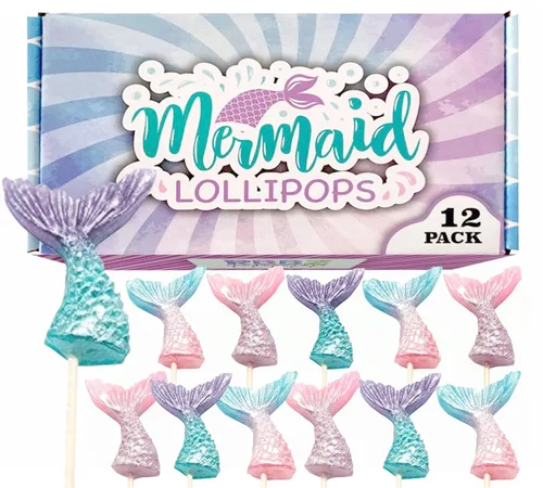 Palitos de caramelo de sirena - 12 chupachups envueltos individualmente - Ideales para recuerdos de fiesta de sirena - Bolsas de regalo para