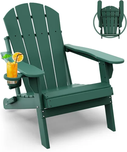 Miniatura 38 de GREENVINES Juego de 2 sillas plegables Adirondack Plástico HDPE Silla para hoguera Todo clima Portavasos Rojo para terraza, patio