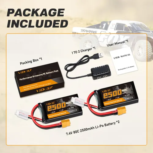 Miniatura 9 de Batería Lipo 2S 2500mAh 7.4V 80C Alta tasa de descarga Shorty Pack Baterías RC con enchufe XT60 Fit para RC Avión FPV Quadcopter Helicóptero Drone