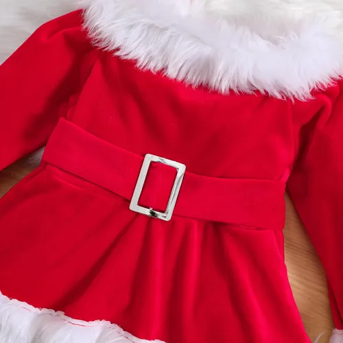 Miniatura 13 de WASAIGOOD Mameluco de Navidad para bebé niña, vestido de manga larga con ribete de piel, traje de terciopelo para Navidad, enterizo de invierno