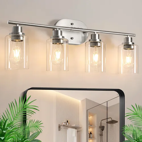 Miniatura 19 de Ascher 2 luces de pared, lámpara de tocador moderna con acabado negro, luz de pared con pantalla de vidrio transparente para espejo, pasillo