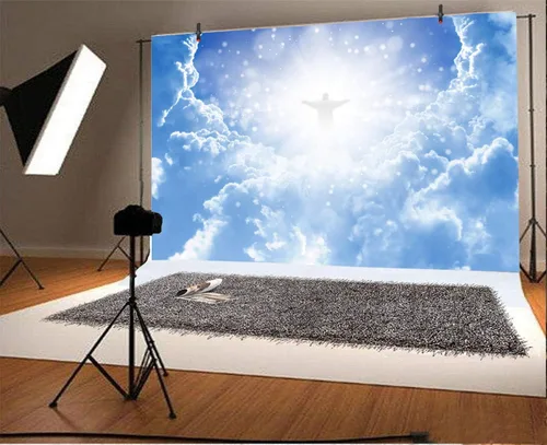 Miniatura 2 de Leyiyi Fondo de fotografía de Jesucristo en el cielo, 5 x 3 pies, paraíso Dios, lugar, cielo, nube, bokeh, halos, punto, pancarta sagrada, telón