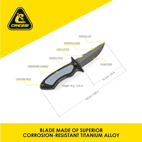Miniatura 2 de CRESSI Cuchillo de buceo versátil para buceo, esnórquel, pesca submarina The Grip