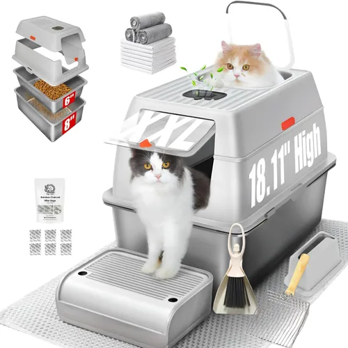 Miniatura 12 de Caja de arena XL de acero inoxidable con tapa, caja de arena de metal completamente cerrada de 6" de profundidad para gatos, a prueba de fugas