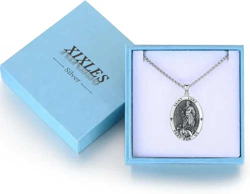 Miniatura 78 de Collar con colgante de plata de ley 925 con medalla de San Patrón, joyería religiosa para hombres y mujeres, con cadena de acero inoxidable 316L
