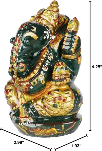 Miniatura 5 de Estatua de Ganesha de jade verde, estatua de piedra preciosa natural, Hancarved Ganesha aprox. 2251.00 ct para templo casero