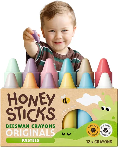 Miniatura 9 de Honeysticks - Ceras de cera de abejas 100 % pura (12 unidades) - Ceras no tóxicas para niños pequeños de 1 a 3 años, seguras para bebés a partir