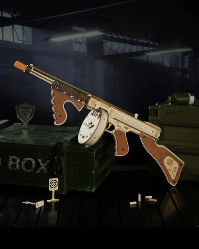 Miniatura 6 de Rowood Rompecabezas 3D para adultos amantes de los juguetes militares, banda de goma, kit de modelo de madera de Tommy Gun, rompecabezas de madera