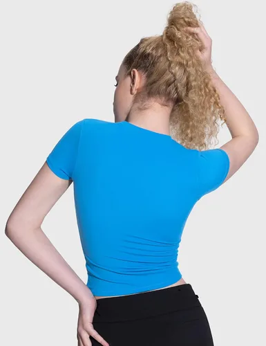 Miniatura 4 de PUMIEY Camiseta básica de manga corta con cuello redondo para mujer, con doble forro, ajustada, colección Smoke Cloud Pro