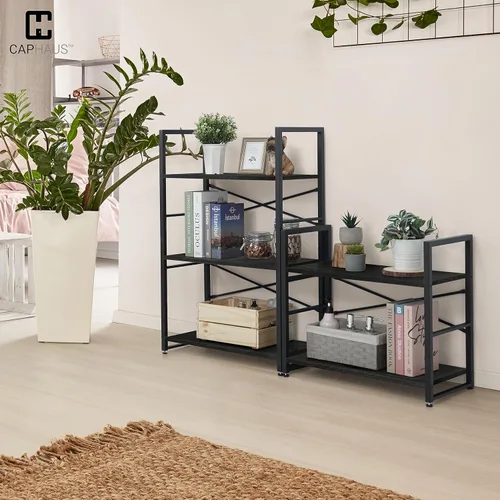 Miniatura 2 de CAPHAUS Estantería pequeña de 2 niveles, estante independiente de 24 pulgadas de ancho, organizador de almacenamiento de estantería para libros
