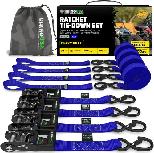 Miniatura 15 de Kit de correas de trinquete de Rhino USA, con resistencia a la rotura de 5,208 lbs - Incluye amarres de trinquete resistentes con asas acolchadas