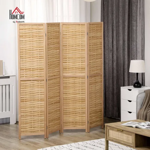 Miniatura 2 de HOMCOM Divisor de habitación de 4 paneles, pantallas de privacidad plegables portátiles de bambú de 5.5 pies de alto, divisores de pared
