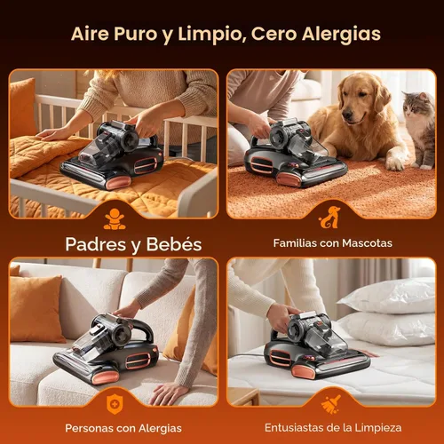 Miniatura 8 de JIGOO Aspiradora de Cama T600 con Luz UV-C, Succión de 15Kpa 700W Aspiradoras de Mano Potentes de Doble Depósito, Aspiradora de Colchón con Sensor