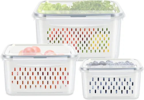 Miniatura 9 de TBMAXS 4 Pack Food Storage Containers Fruit Containers for Fridge with Colander Airtight BPA Free Plastic Berry Keeper Container Produce Saver
