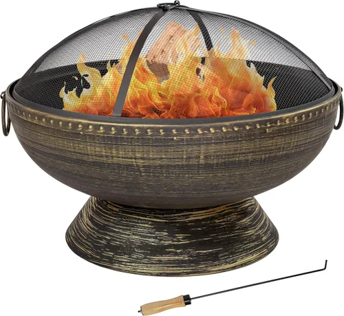 Sunnydaze - Hoguera grande para exteriores de 30 pulgadas, hoguera de leña para exteriores con atizador y pantalla, acabado negro, caldero Regal