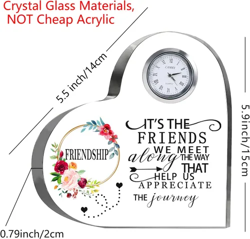 Miniatura 5 de Movdyka - Reloj de corazón de cristal con placa de regalo de amistad para mujeres y amigas Regalos únicos grabados grandes de 5.9 pulgadas