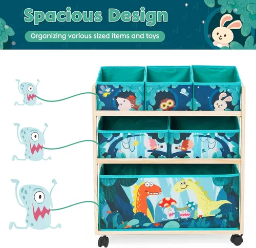 Miniatura 4 de Jomifin Organizador de almacenamiento de juguetes para niños con ruedas, carrito rodante con 6 contenedores de almacenamiento extraíbles para Verde