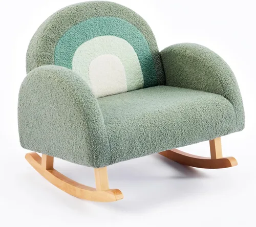 JOYMOR Silla para niños, mecedora de forro polar con patas de madera maciza, diseño antipuntas, sofá infantil para guardería, sala de juegos, verde
