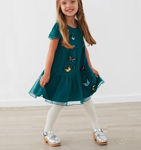 Miniatura 4 de Vestido de tul de verano para niña pequeña, lindo patrón de dibujos animados, vestido de algodón con lentejuelas a rayas para uso diario para bebé