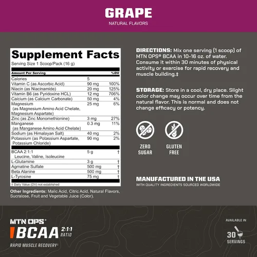 Miniatura 2 de MTN OPS BCAA Powder - Suplemento en polvo de aminoácidos 2:1:1 para una rápida recuperación muscular y reparación sin azúcar ni gluten, 30