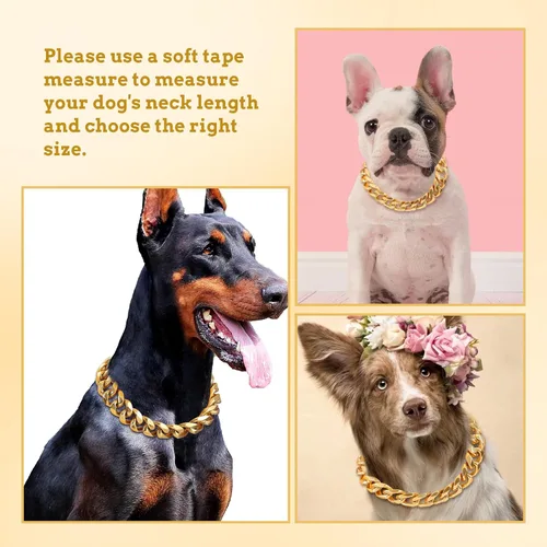 Miniatura 6 de BAOBOTE Collar de perro de acero inoxidable dorado de 0.59 pulgadas con cadena de eslabones cubanos resistente a prueba de mordidas, collar
