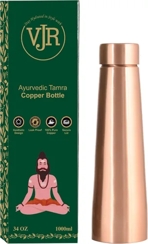 Miniatura 2 de VJR Botella de agua de cobre – 34 onzas extra grande – Lisa, a prueba de fugas, recipiente ayurvédico 100% de cobre puro para beber, soporte