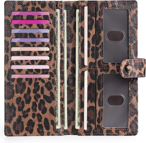 Miniatura 9 de Unilily Cartera delgada para mujer, con bloqueo RFID, de piel vegana, plegable, tarjetero con 2 ventanas de identificación y bolsillo con Verde